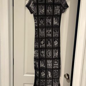 Black and White Mesh Tarot Card Maxi Dress